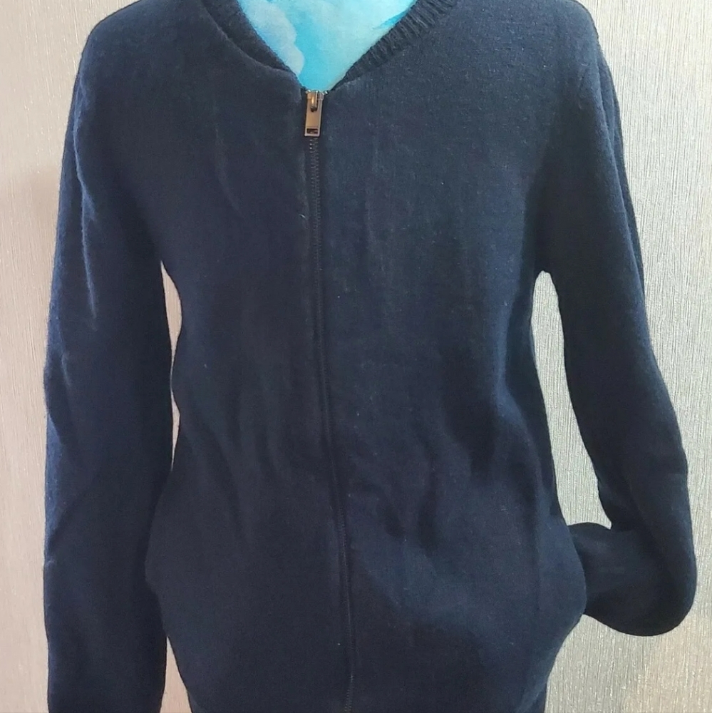 Lindbergh WHITE Wool Full Zip Up Cardigan Casual Navy Blue Small 36" Golf Wear - Picture 3 of 8